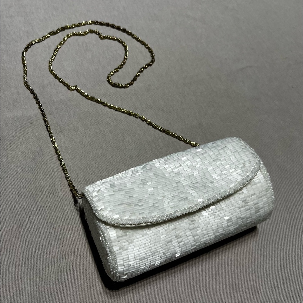 Imperial Fashion Woman Cocktail Purse Ivory Beaded Crossbody Bag Vintage Small
